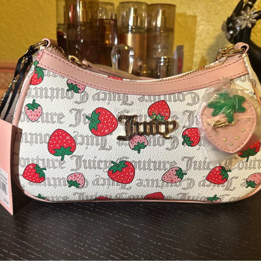 Juicy Couture White and Pink Strawberry Print Bag